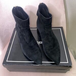 Karl Lagerfeld Maude Women's Black Leather Heeled Ankle Booties Boots 7.5